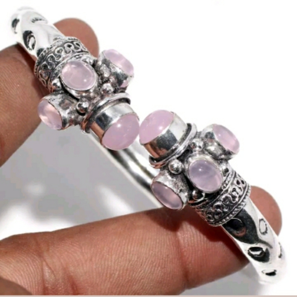 New Pink Chalcedony Silver Statement Bracelet.